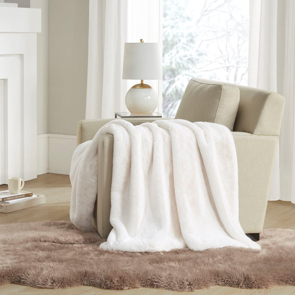 Madison Park Bristol Solid Premium Faux Fur Throw - Ivory - 50x60"