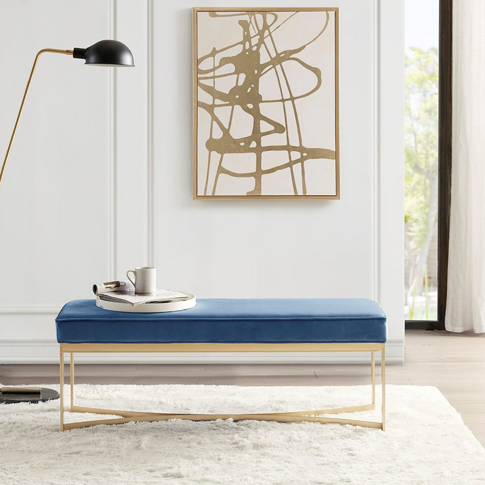 Martha Stewart Secor Upholstered Accent Bench with Metal Base - Blue 