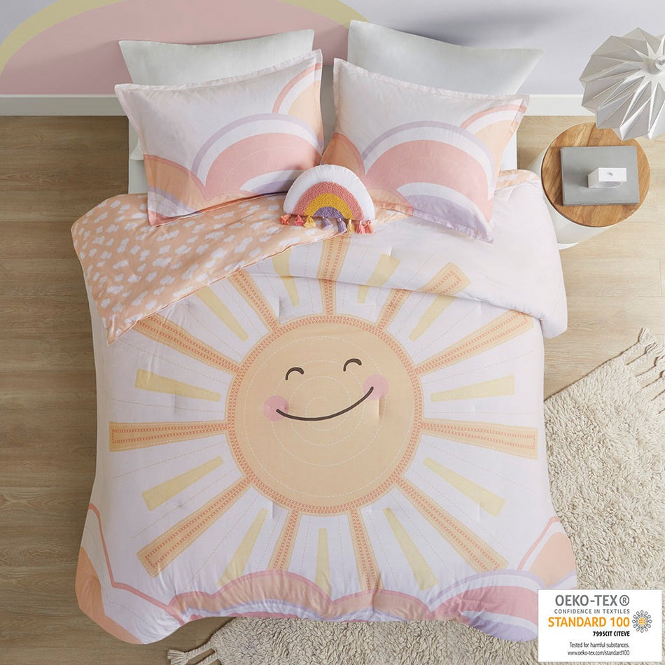 Urban Habitat Kids Dawn Sunshine Printed Reversible Comforter Set - Yellow / Coral - Full Size / Queen Size