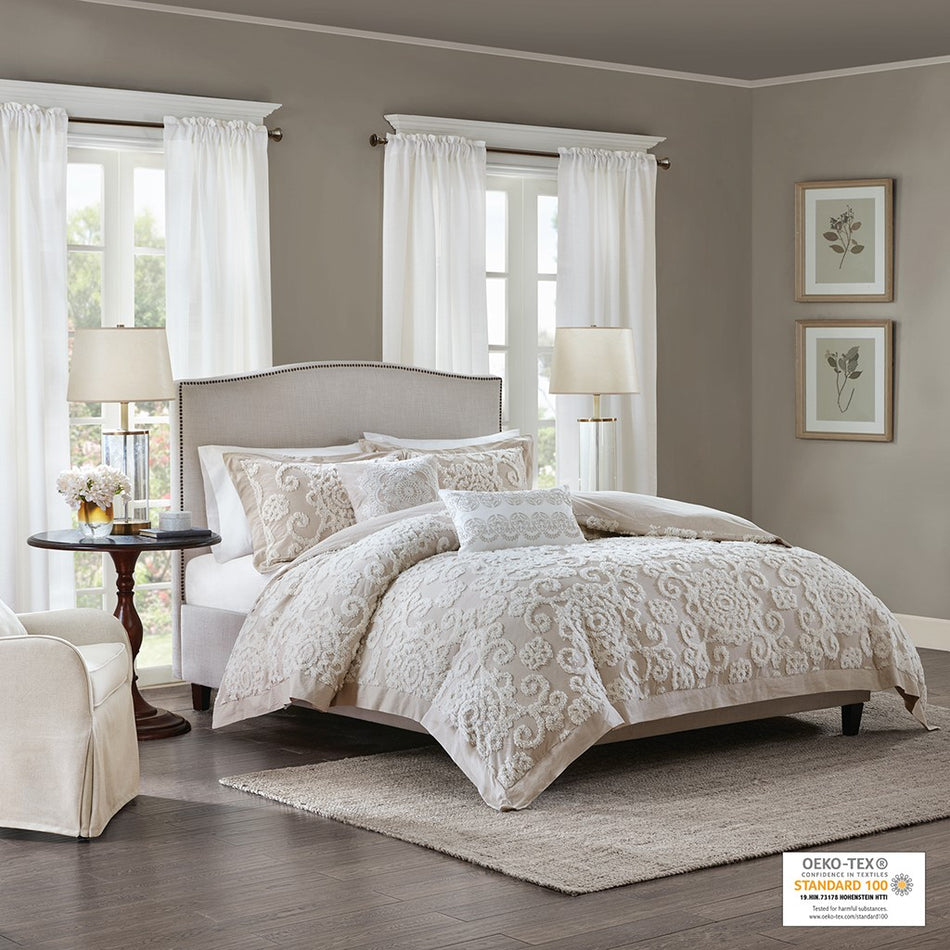 Suzanna Cotton Comforter Mini Set - Taupe - Full Size / Queen Size