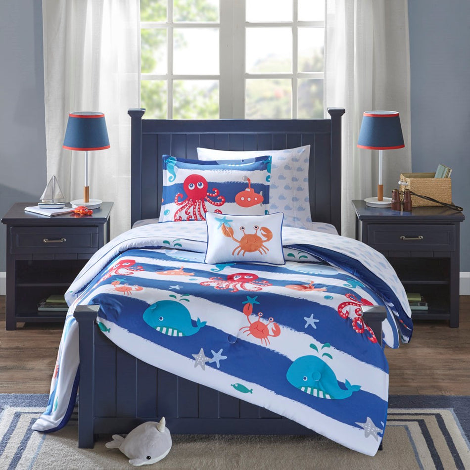 Sealife Comforter Set with Bed Sheets - Blue - Full Size