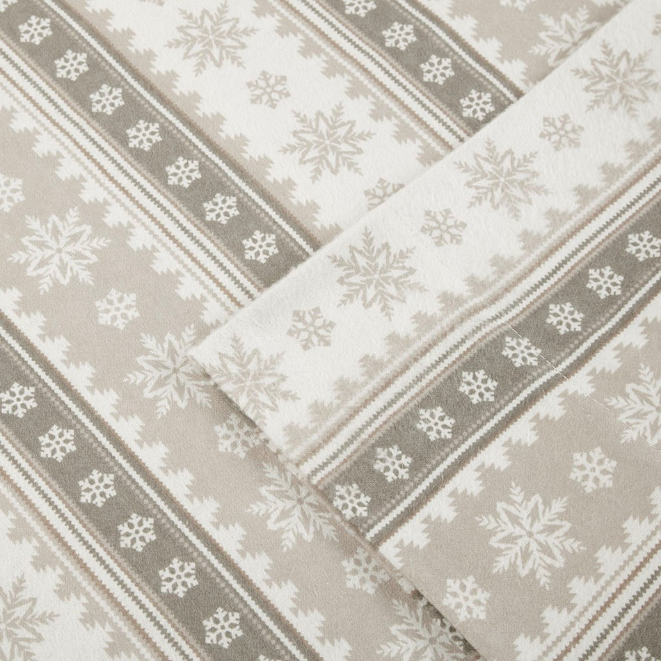 Cotton Flannel Sheet Set - Tan Snowflake - Queen Size