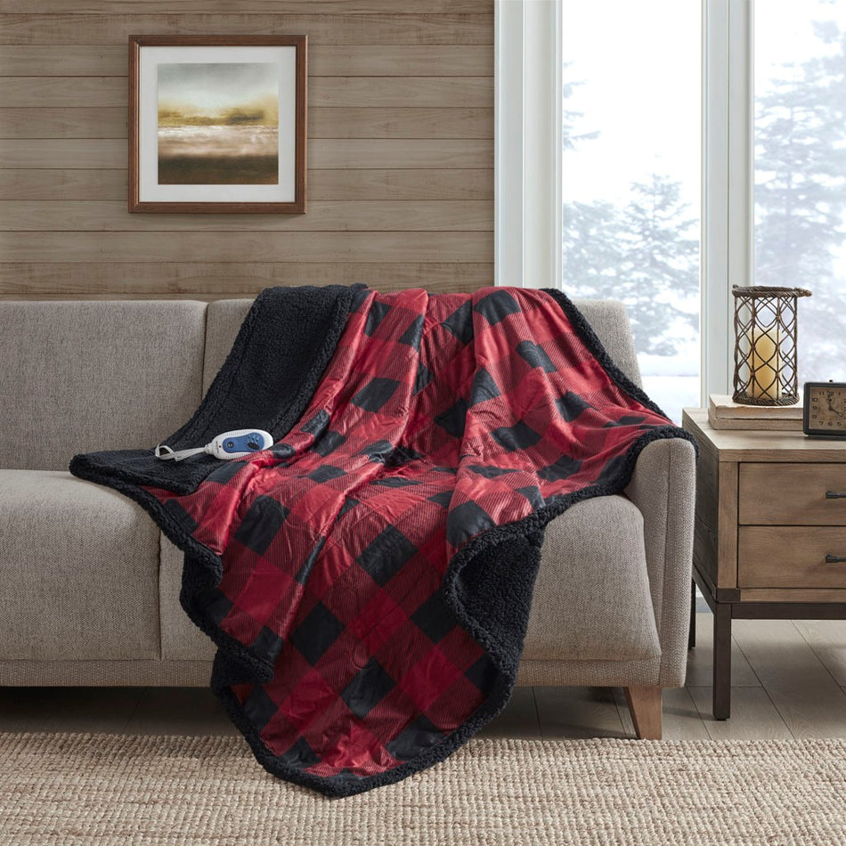 Woolrich Linden Oversized Mink to Berber Heated Throw - Red - 60x70"