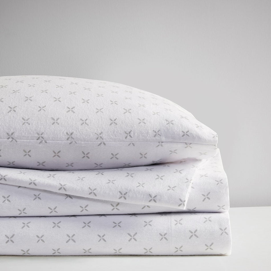 Oversized Cotton Flannel 4 Piece Sheet Set - Grey Petals - King Size