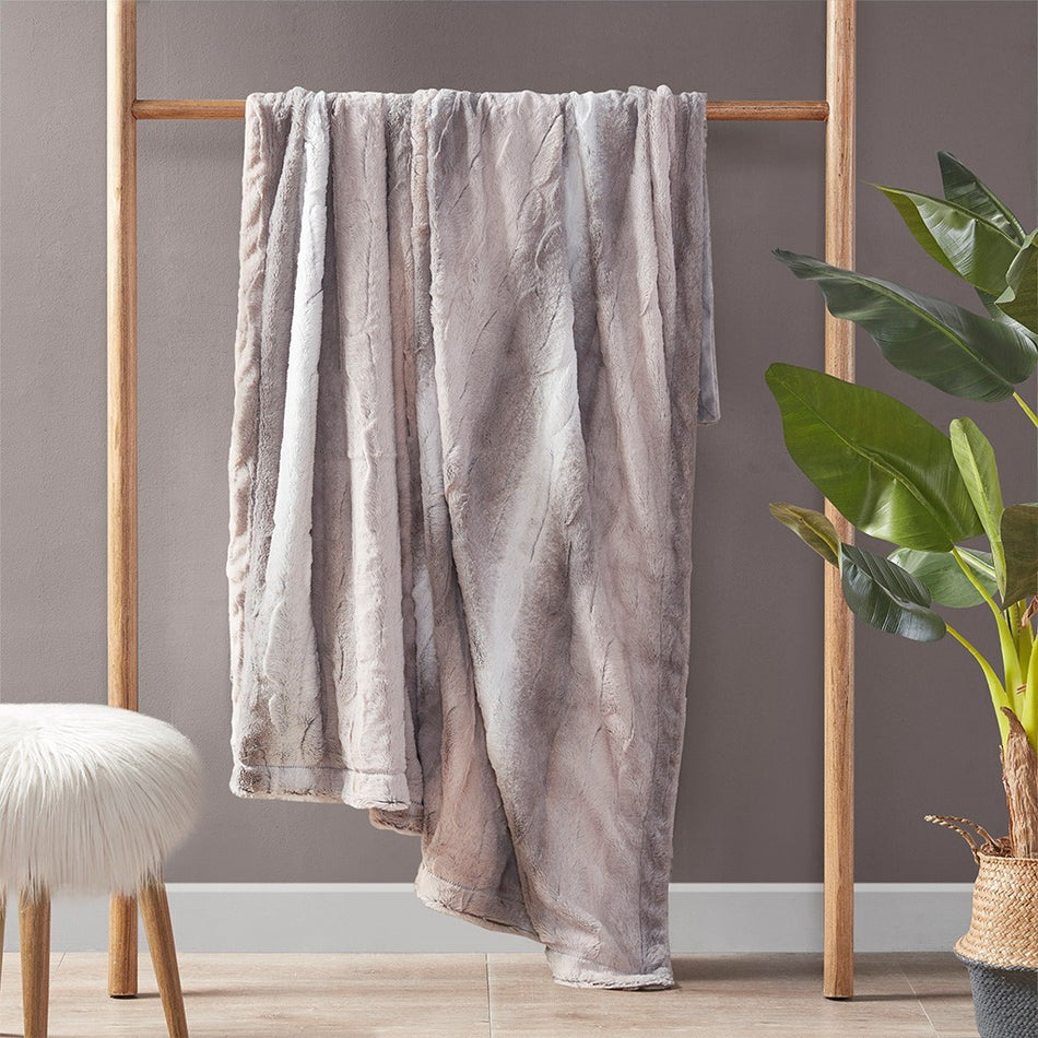 Zuri Oversized Faux Fur Throw - Blush / Grey - 60x70"