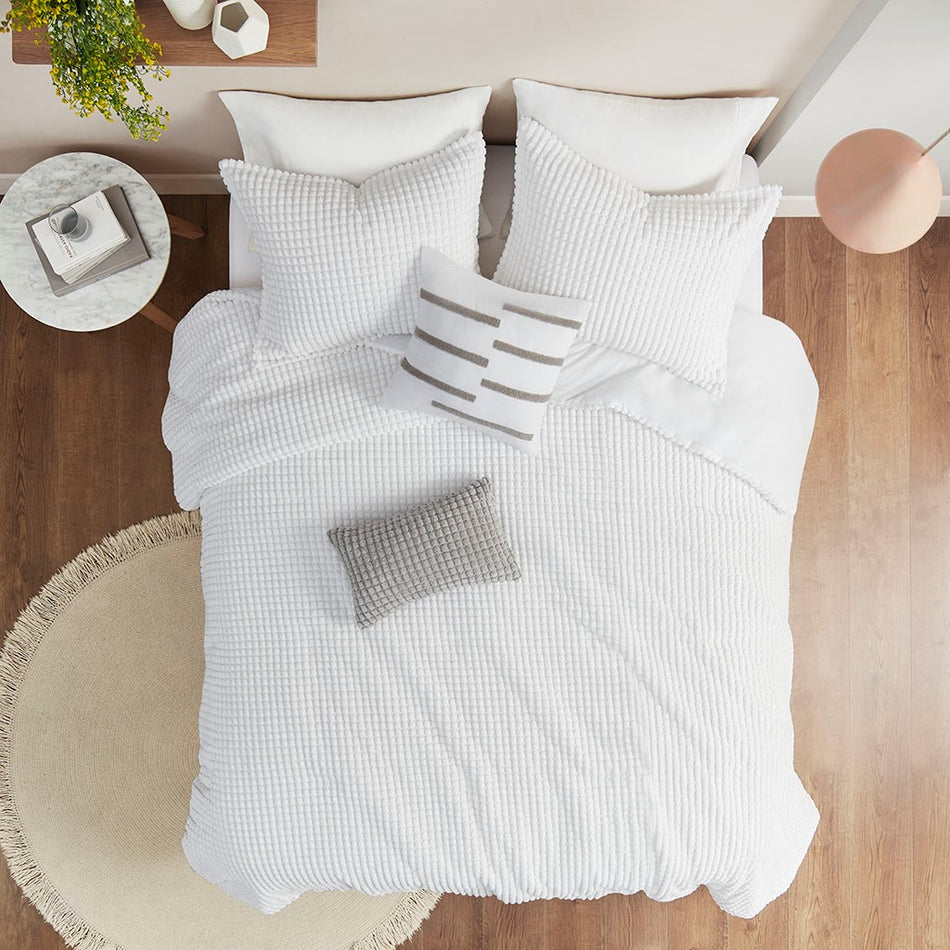 Urban Habitat Hayden 5 Piece Plush Clip Jacquard Comforter Set - White - Full Size / Queen Size