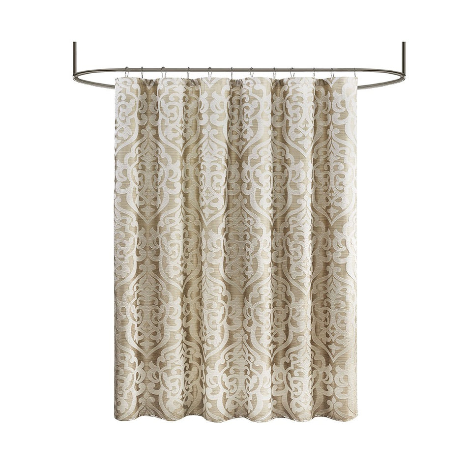 Madison Park Odette Jacquard Shower Curtain - Tan - 72x72"