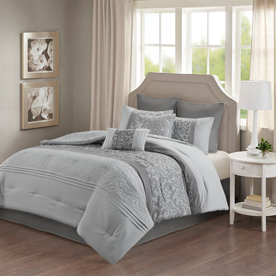 Ramsey Embroidered 8 Piece Comforter Set - Grey - King Size
