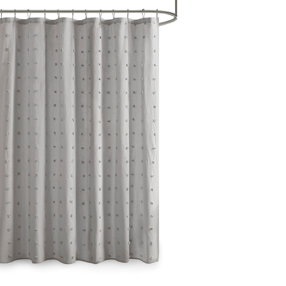 Brooklyn Brooklyn Cotton Jacquard Pom Pom Shower Curtain - Grey - 70x72"