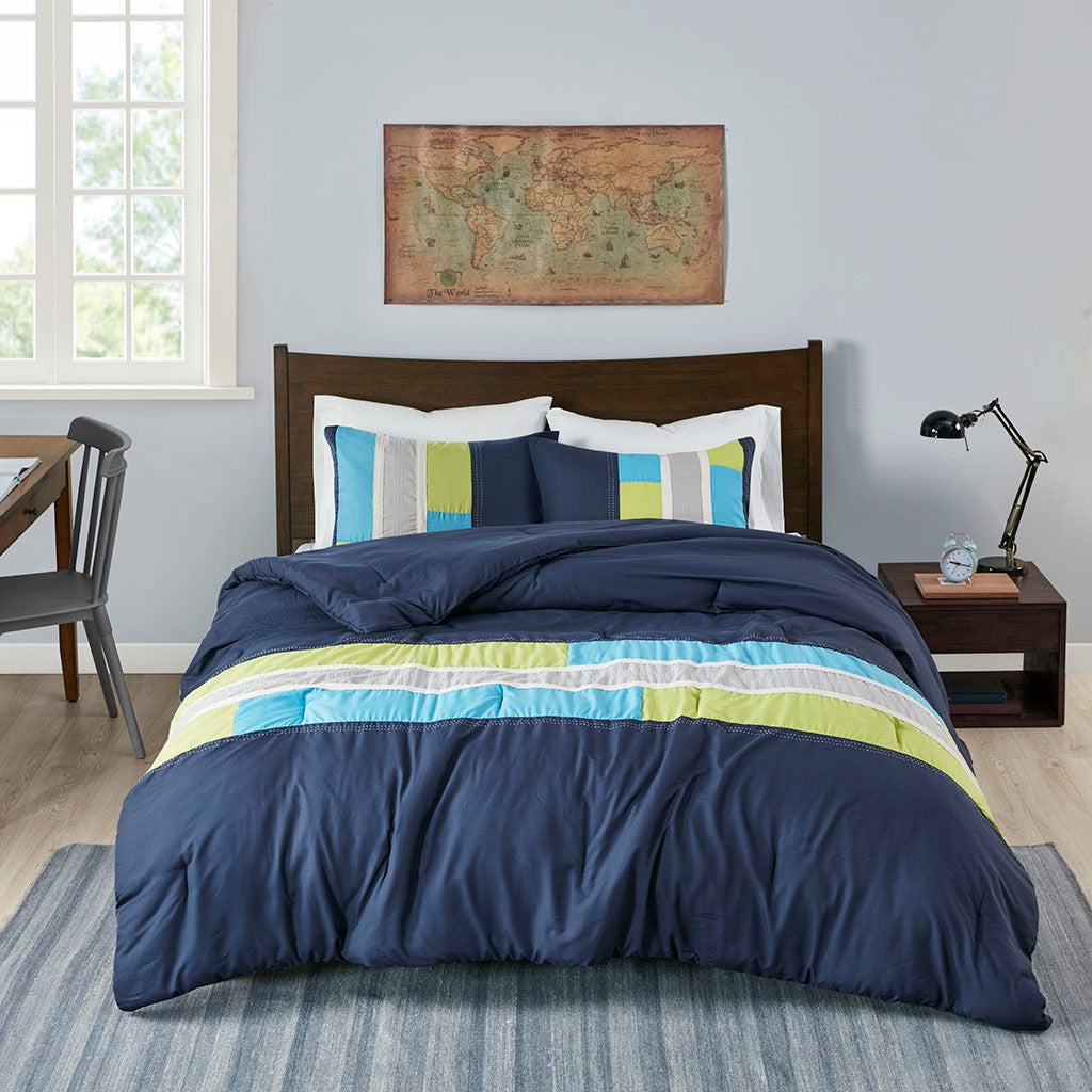 Mi Zone Pipeline Comforter Set - Navy  - King Size / Cal King Size Shop Online & Save - ExpressHomeDirect.com