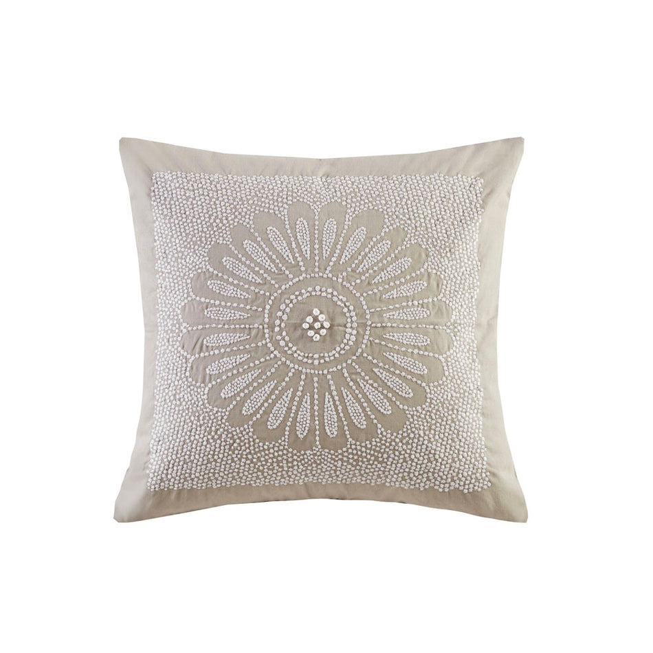 INK+IVY Sofia Cotton Embroidered Decorative Square Pillow - Taupe - 20x20"