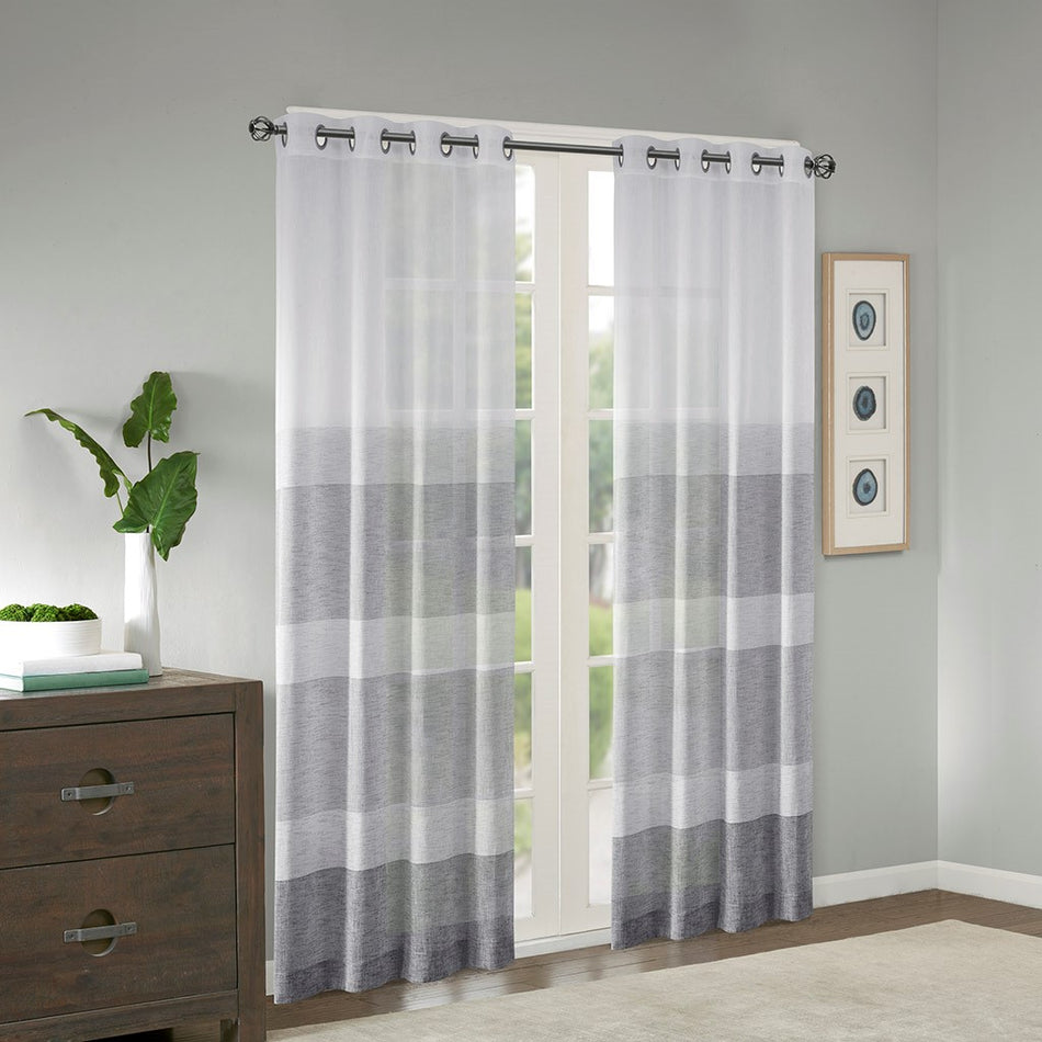 Hayden Woven Faux Linen Striped Window Sheer - Grey - 50x95"