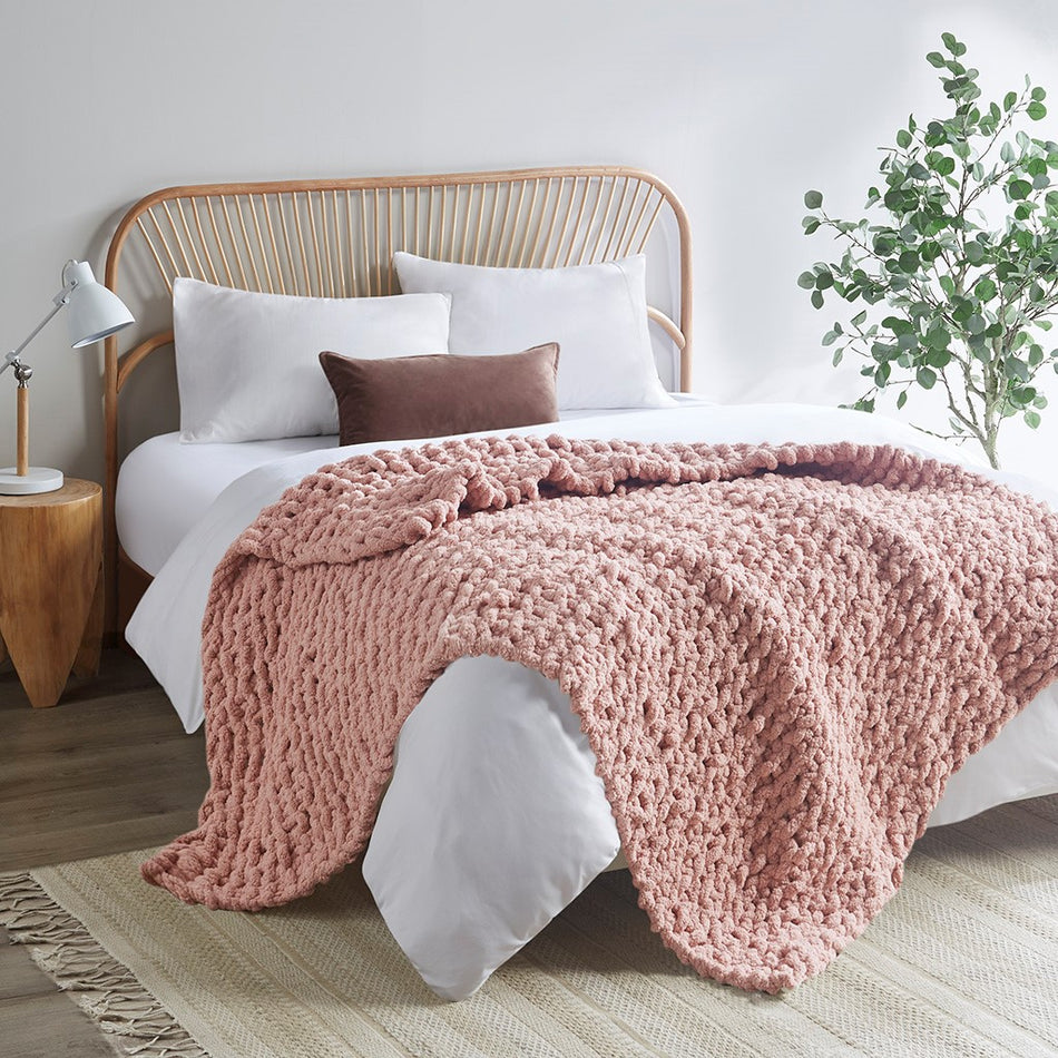 Madison Park Chenille Chunky Knit Throw - Blush - 50x60"