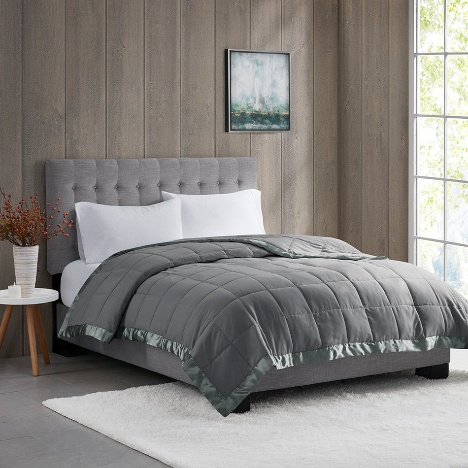 Madison Park Windom Lightweight Down Alternative Blanket with Satin Trim - Charcoal - Full Size / Queen Size