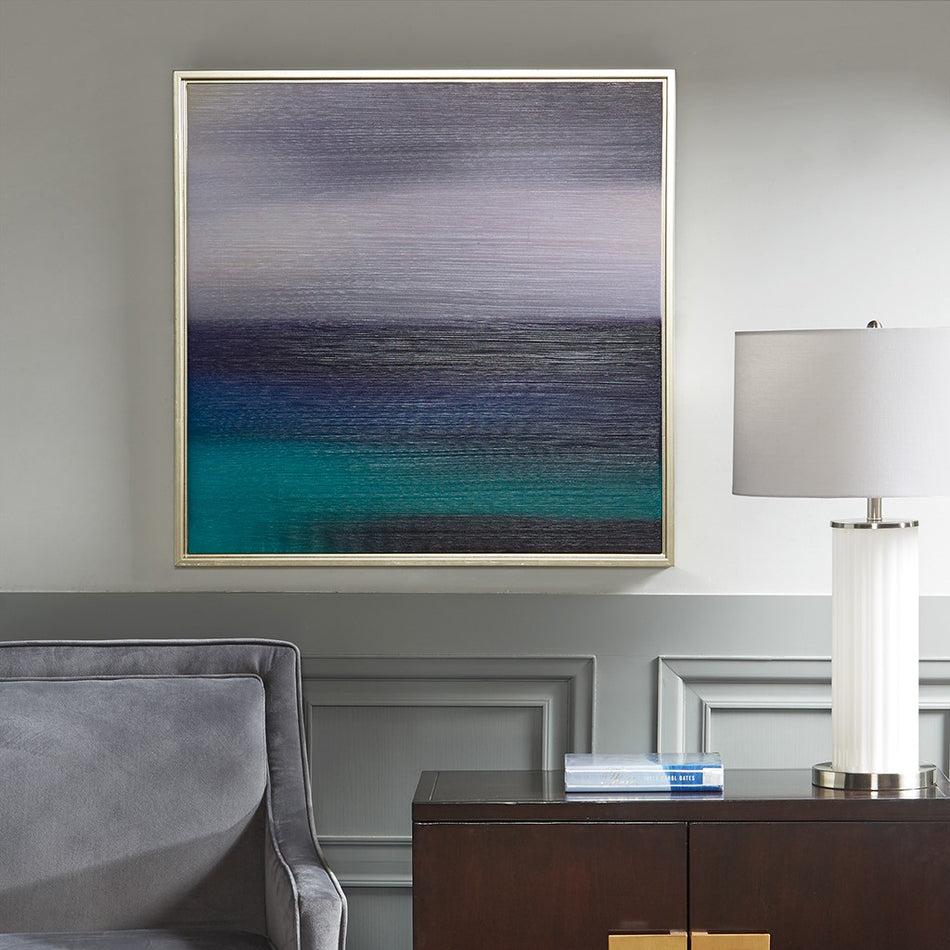 Madison Park Signature Blue Seascape Heavy Brush Gel Coat With Silver Framed - Blue