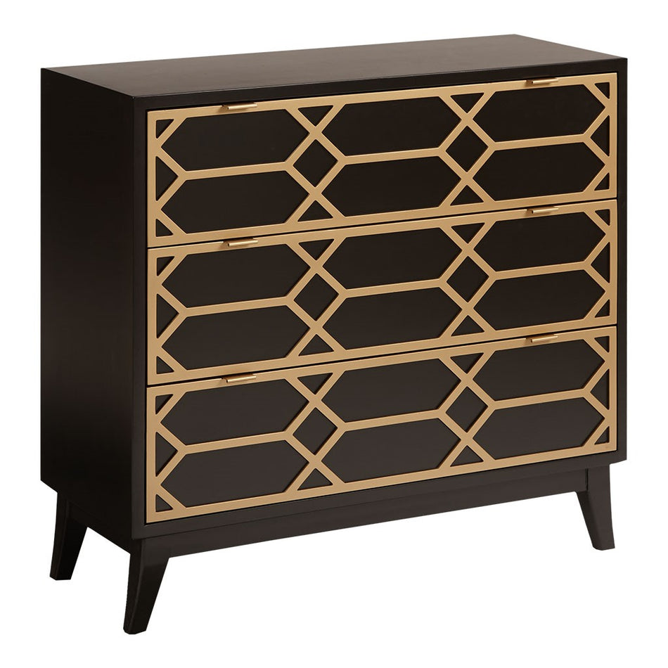 Maria Gold Lattice Accent Chest - Black / Gold