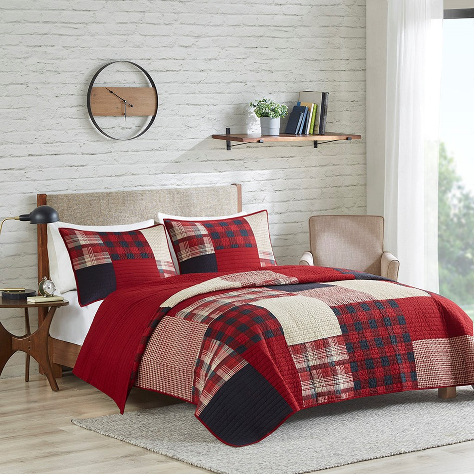 Woolrich Sunset Oversized Cotton Coverlet Mini Set - Red - King Size / Cal King Size