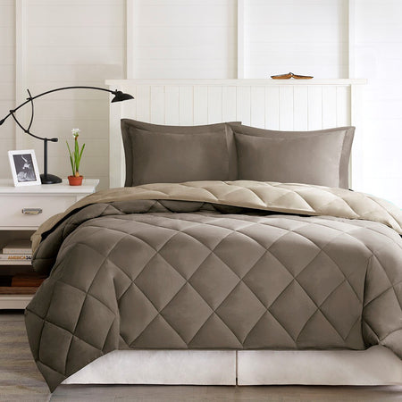 Madison Park Essentials Larkspur 3M Scotchgard Diamond Quilting Reversible Down Alternative Comforter Set - Brown / Sand - Twin Size / Twin XL Size