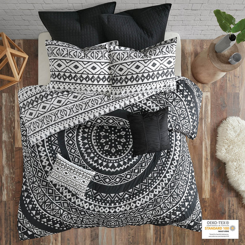 Urban Habitat Larisa 7 Piece Cotton Reversible Comforter Set - Black - King Size / Cal King Size