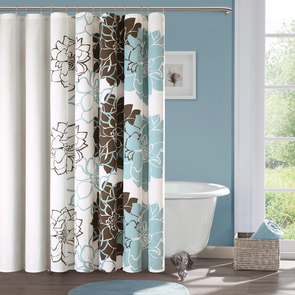 Madison Park Lola 100% Cotton Floral Printed Shower Curtain - Blue - 72x72"