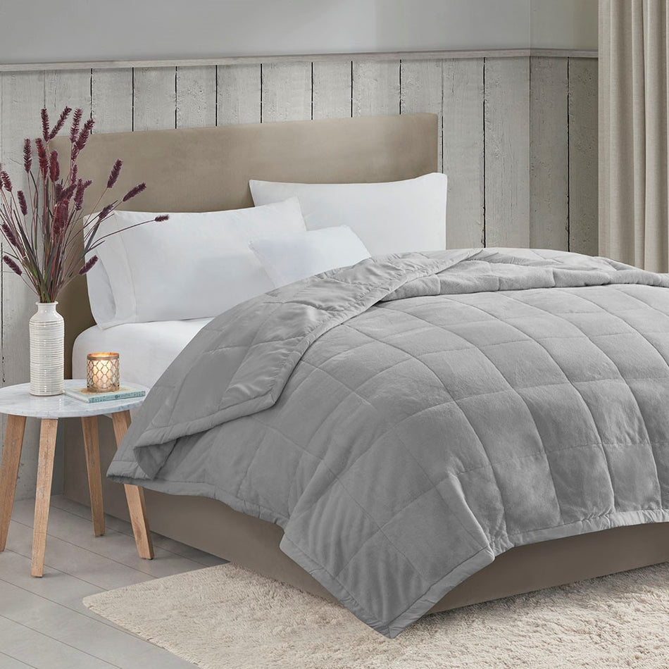 Madison Park Coleman Reversible HeiQ Smart Temperature Down Alternative Blanket - Grey - Full Size / Queen Size