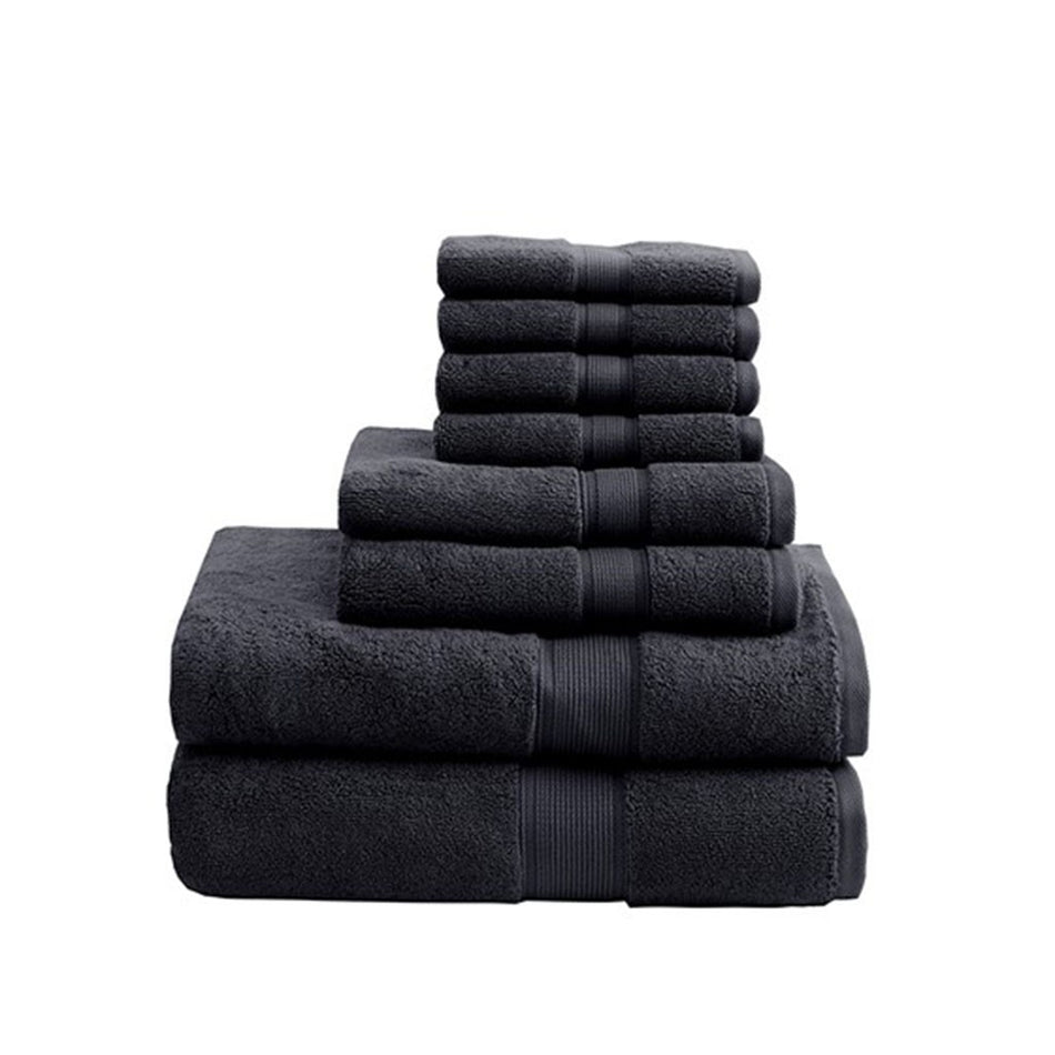 800GSM 100% Cotton 8 Piece Antimicrobial Towel Set - Black