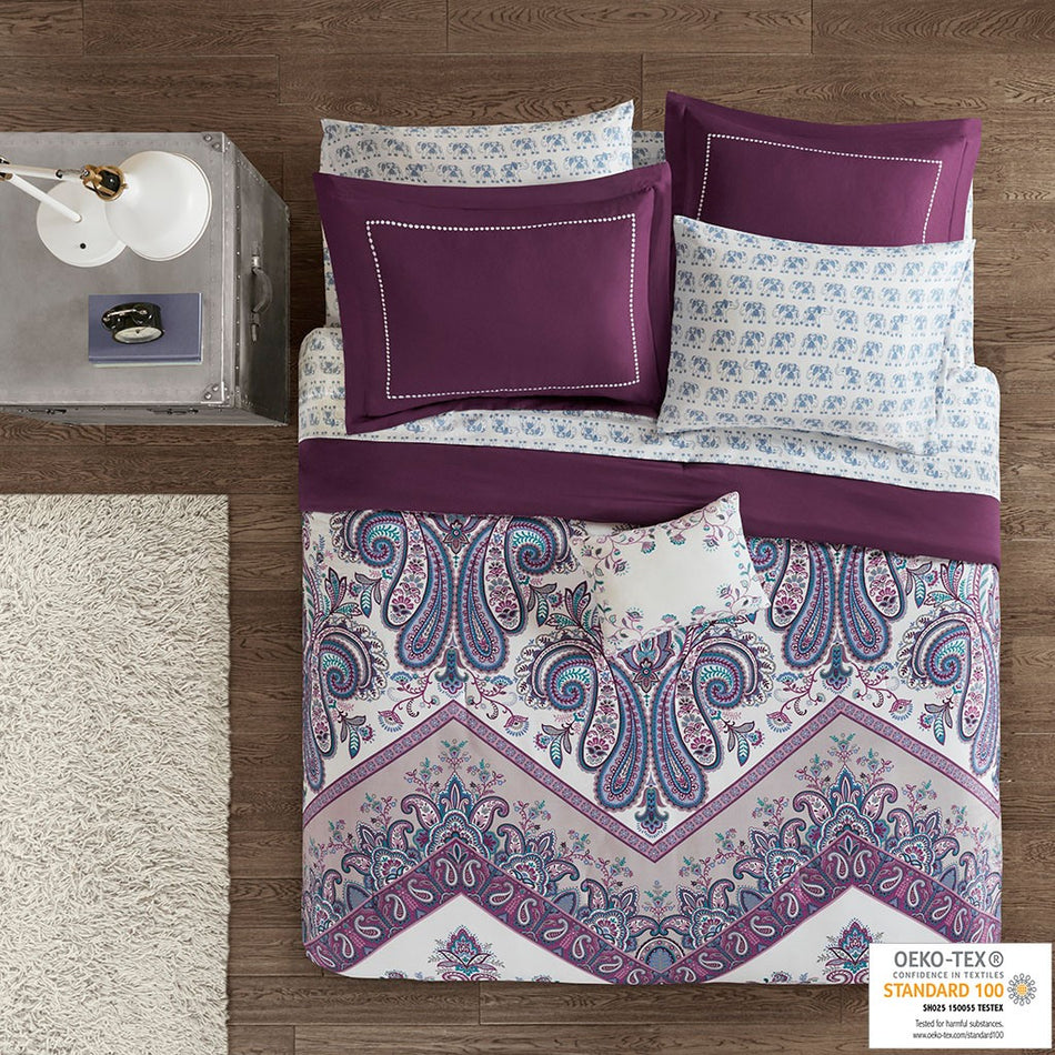 Intelligent Design Tulay Boho Comforter Set with Bed Sheets - Purple - Twin XL Size