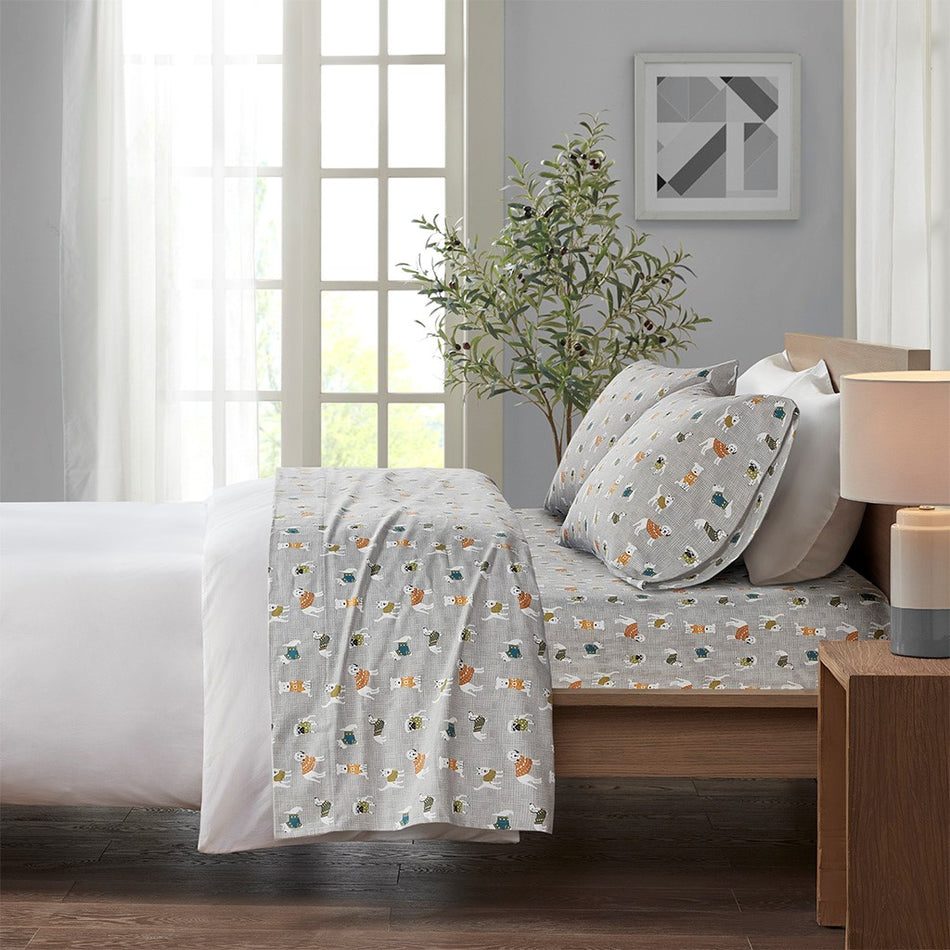 True North by Sleep Philosophy Cozy Cotton Flannel Printed Sheet Set - Grey Dogs  - Full Size Shop Online & Save - ExpressHomeDirect.com