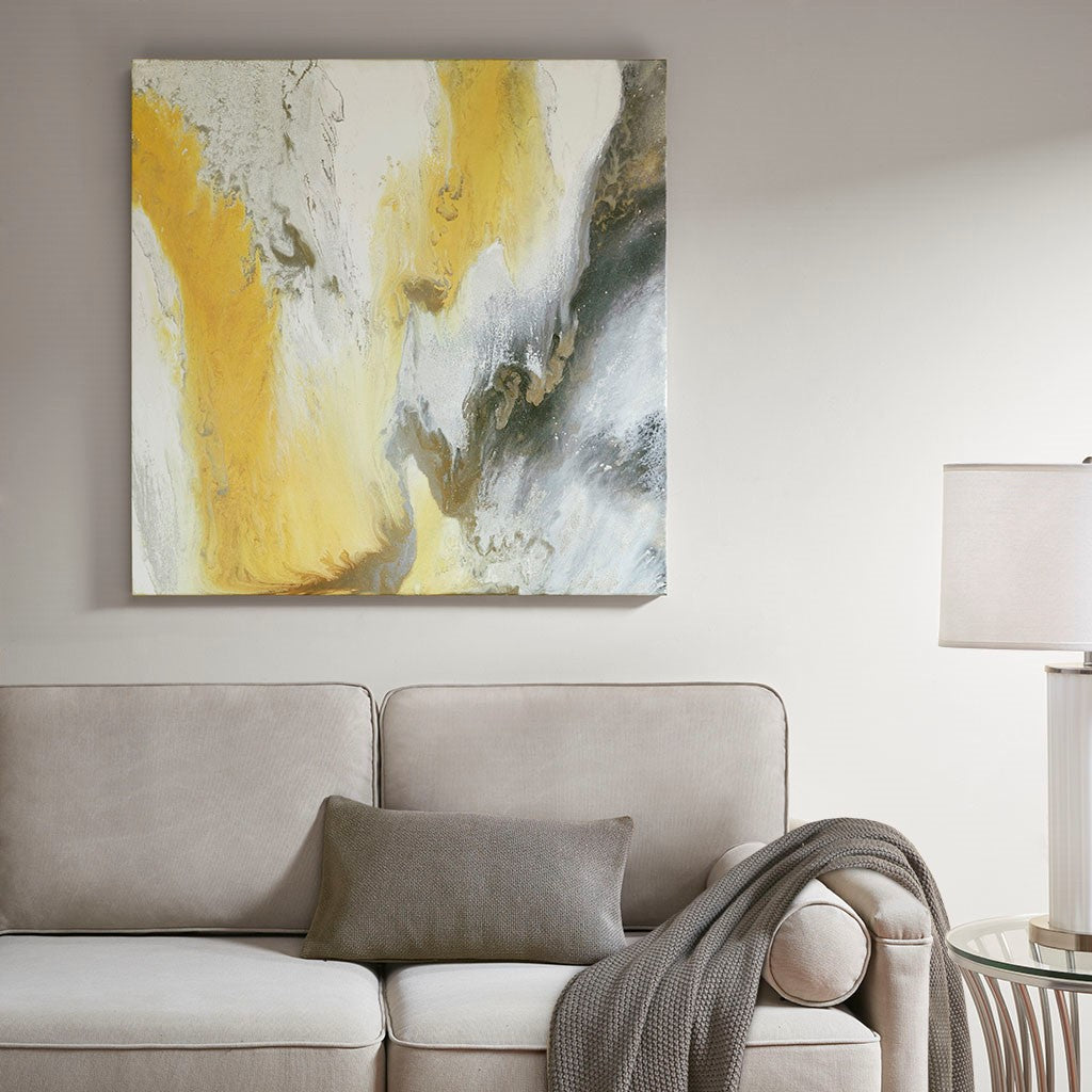 Madison Park Bliss Abstract Gel Coat Canvas with Silver Foil Embellishment - Yellow