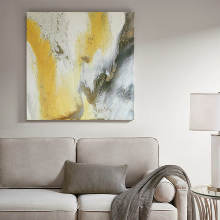 Madison Park Bliss Abstract Gel Coat Canvas with Silver Foil Embellishment - Yellow