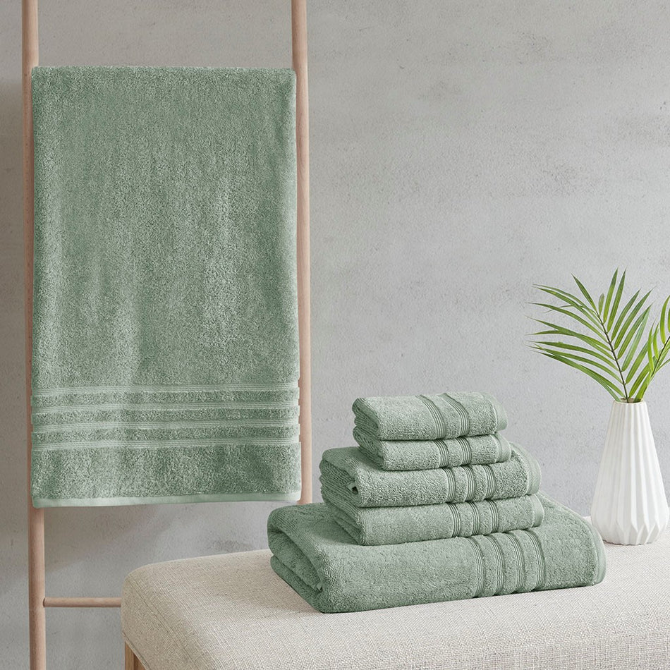 Clean Spaces Nurture Sustainable Antimicrobial Bath Towel 6 Piece Set - Green 