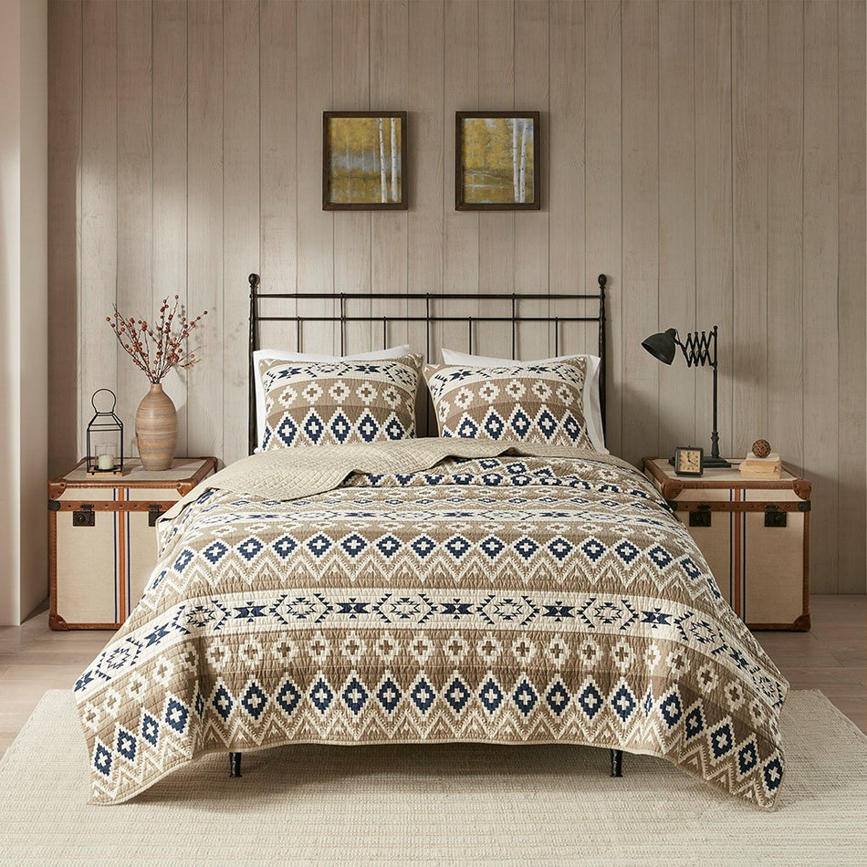 Montana Printed Cotton Oversized Quilt Mini Set - Tan - Full Size / Queen Size