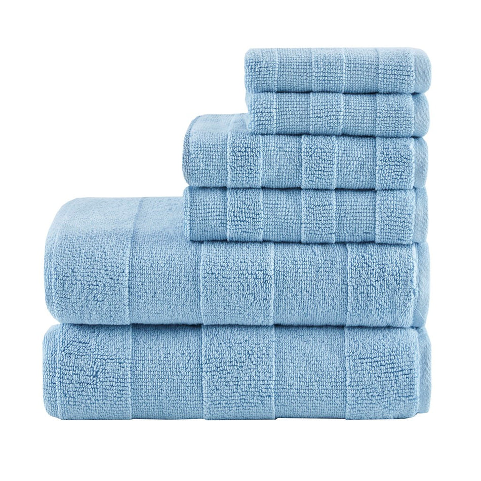 Parker Textured Solid Stripe 600GSM Cotton Antimicrobial Bath Towel 6PC Set - Blue