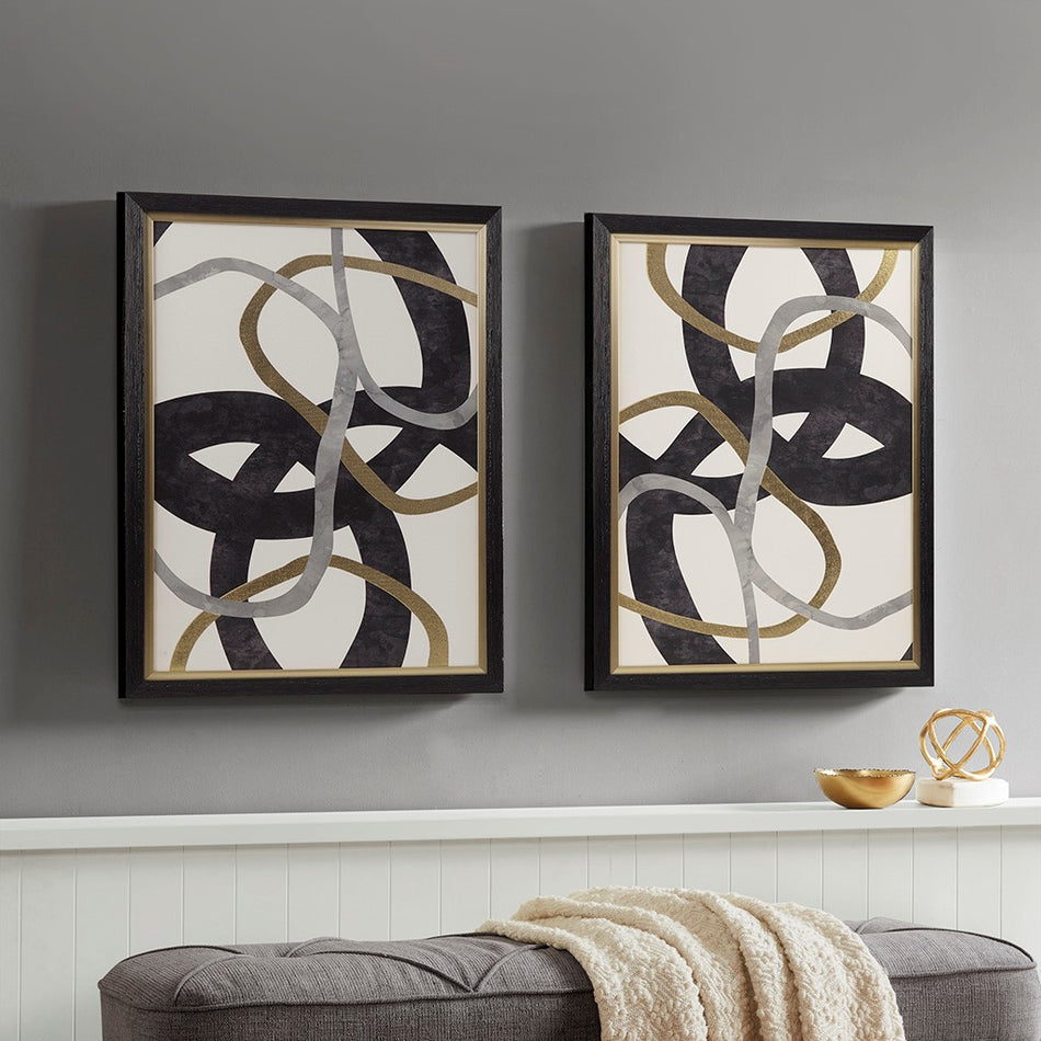 Madison Park Moving Midas Abstract Gold Foil Framed Canvas 2 Piece Set - Black 