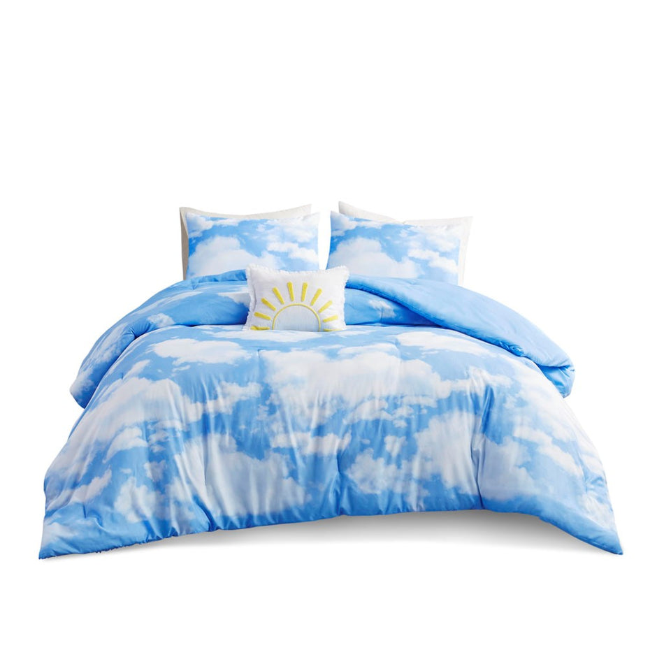 Aira Cloud Printed Comforter Set - Blue - Full Size / Queen Size