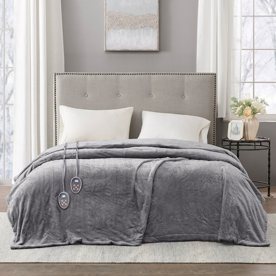 Beautyrest Heated Plush Blanket - Grey  - Queen Size Shop Online & Save - ExpressHomeDirect.com