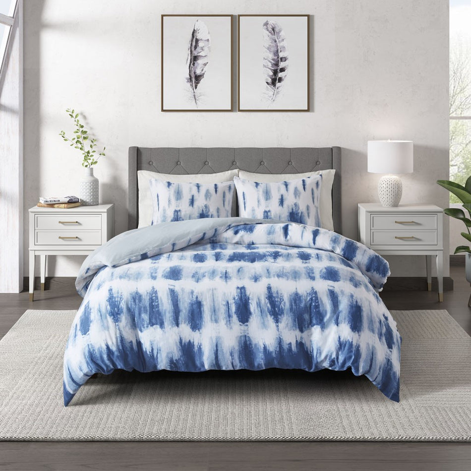 Tie Dye Cotton Printed Comforter Set - Blue - King Size / Cal King Size