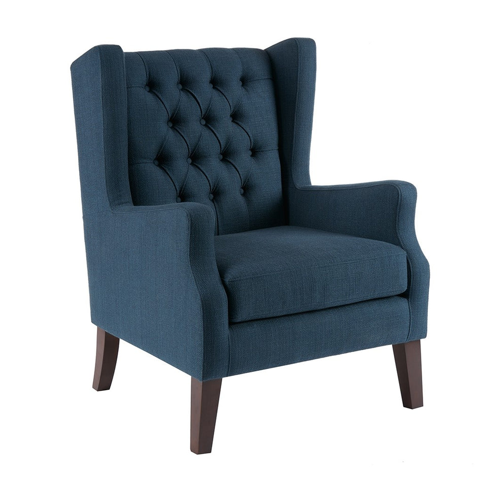 Maxwell Button Tufted Wing Chair - Navy