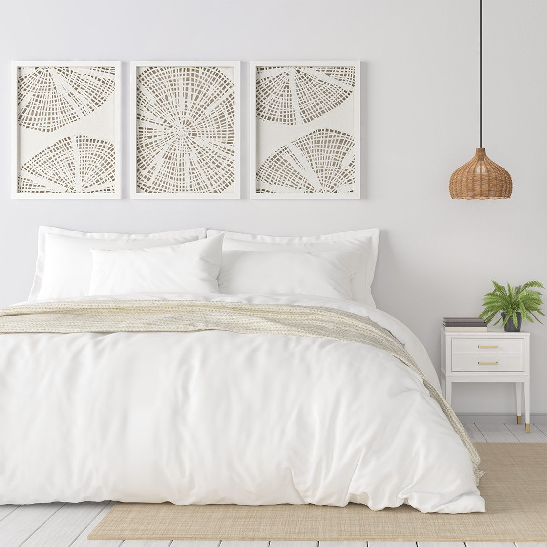 Madison Park Solana Coastal Rice Paper Framed Shadow Box 3 Piece Set - Off White
