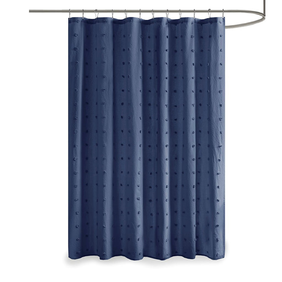 Brooklyn Cotton Jacquard Pom Pom Shower Curtain - Indigo Blue - 70x72"