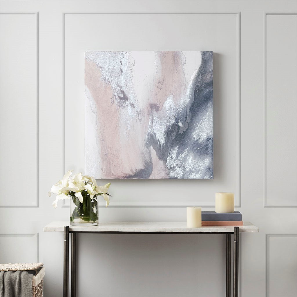 Madison Park Bliss Abstract Gel Coat Canvas with Silver Foil Embellishment - Blush