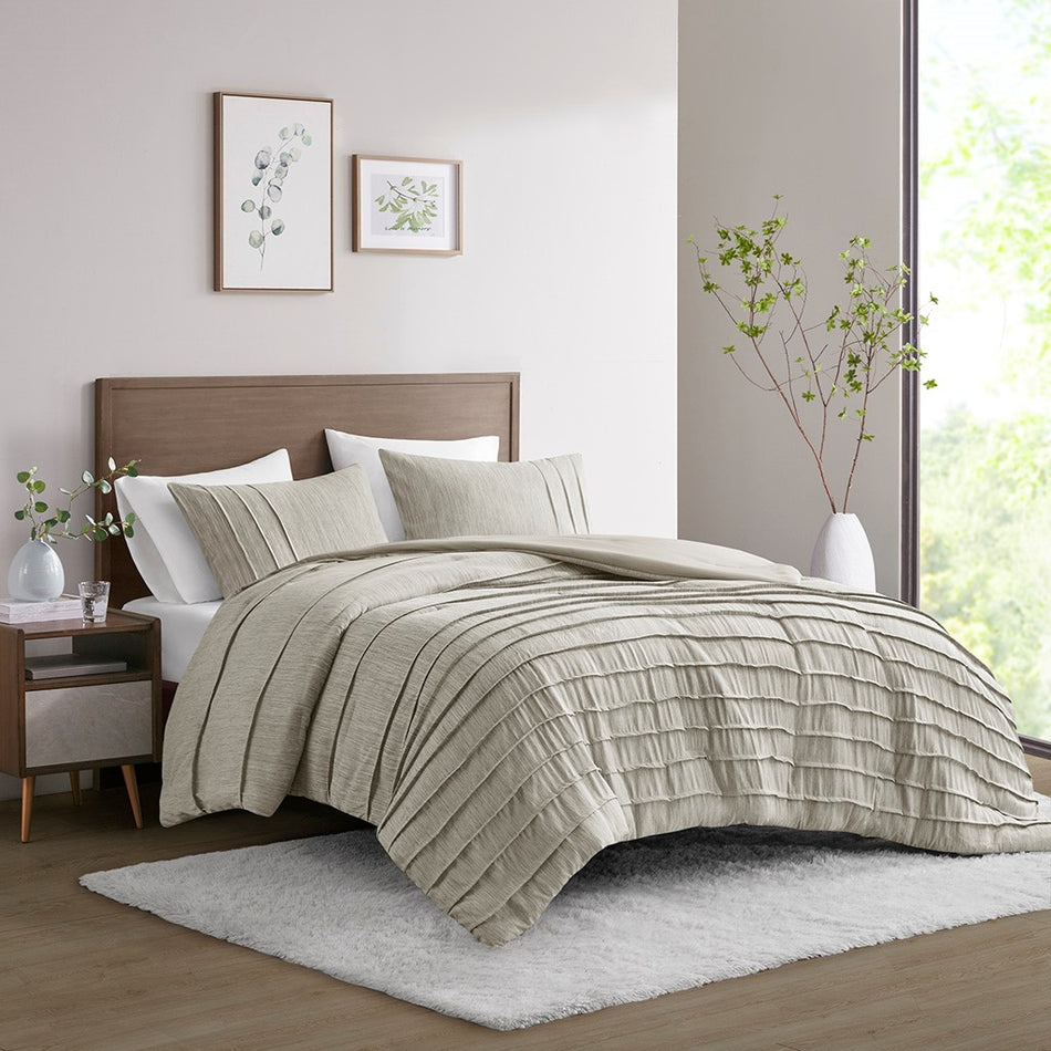 Beautyrest Maddox Striated Cationic Dyed Oversized Duvet Cover Set with Pleats
 - Natural - Full/Queen - BR12-3870