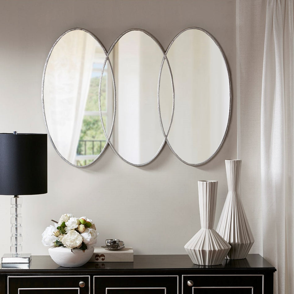 Madison Park Signature Eclipse Oval Wall Decor Mirror, Large Size 40x30" - Antique Silver