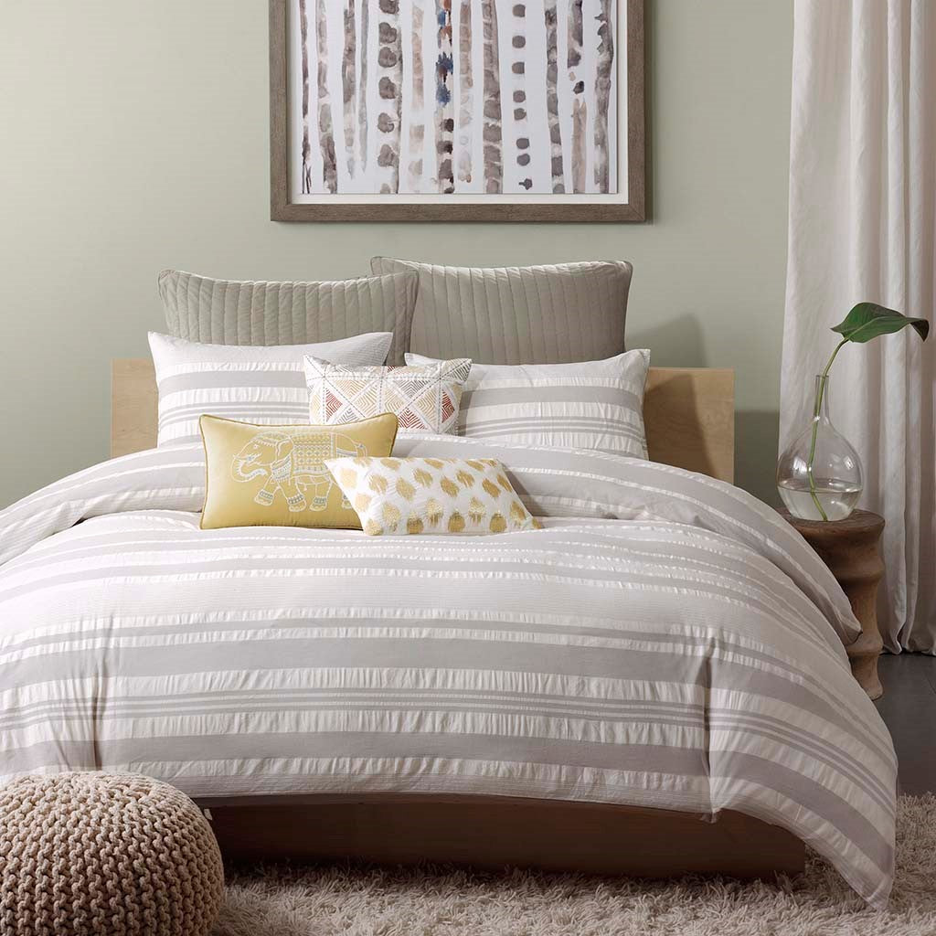 INK+IVY Lakeside Cotton Seersucker Comfoter Set - Grey  - Full Size / Queen Size Shop Online & Save - ExpressHomeDirect.com