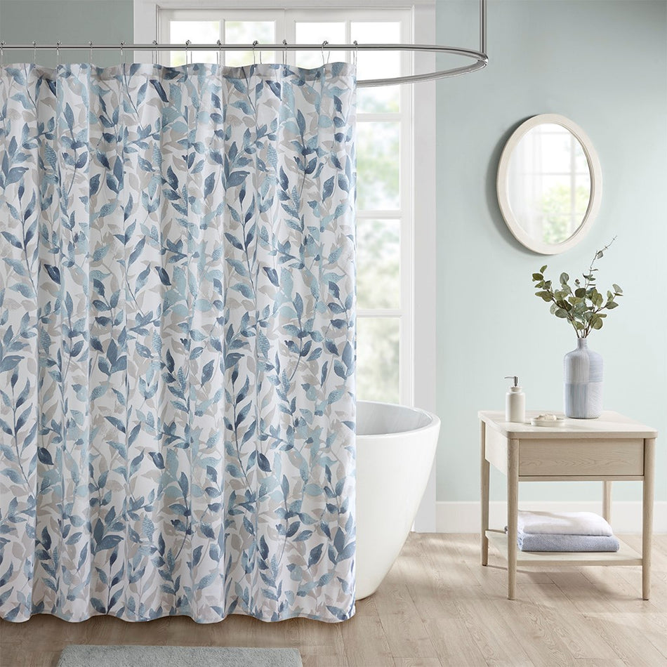 Madison Park Essentials Sofia Botanical Printed Shower Curtain - Blue - 72x72"