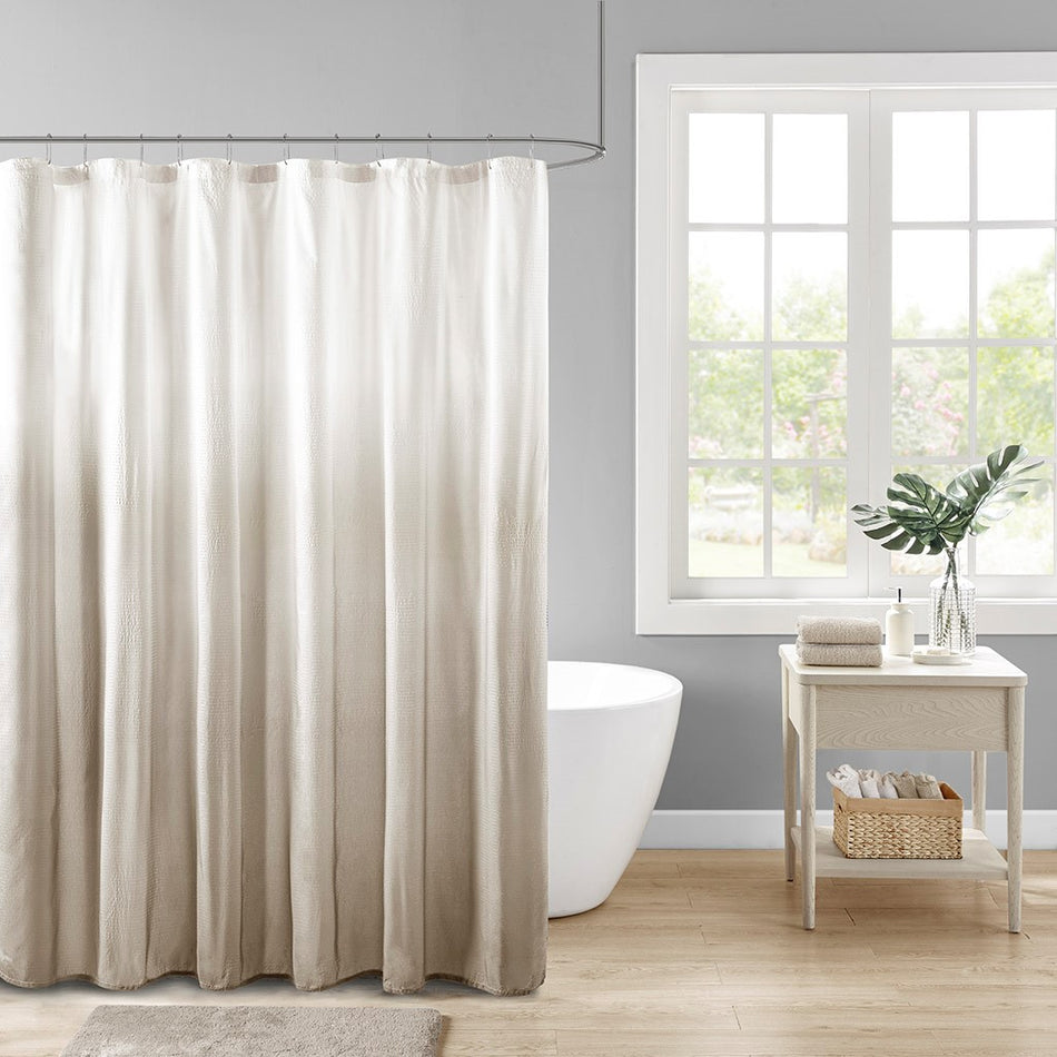 Madison Park Ara Ombre Printed Seersucker Shower Curtain - Taupe - 72x72"