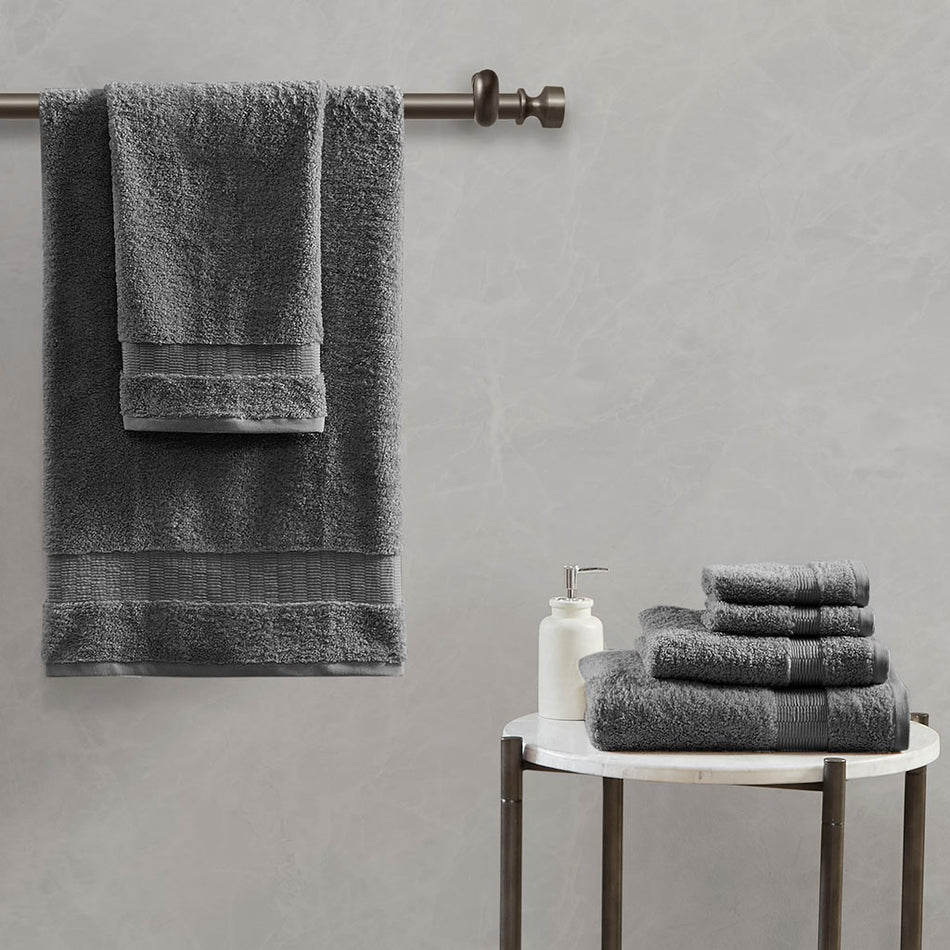 Madison Park Signature Luxor 100% Egyptian Cotton 6 Piece Towel Set - Charcoal