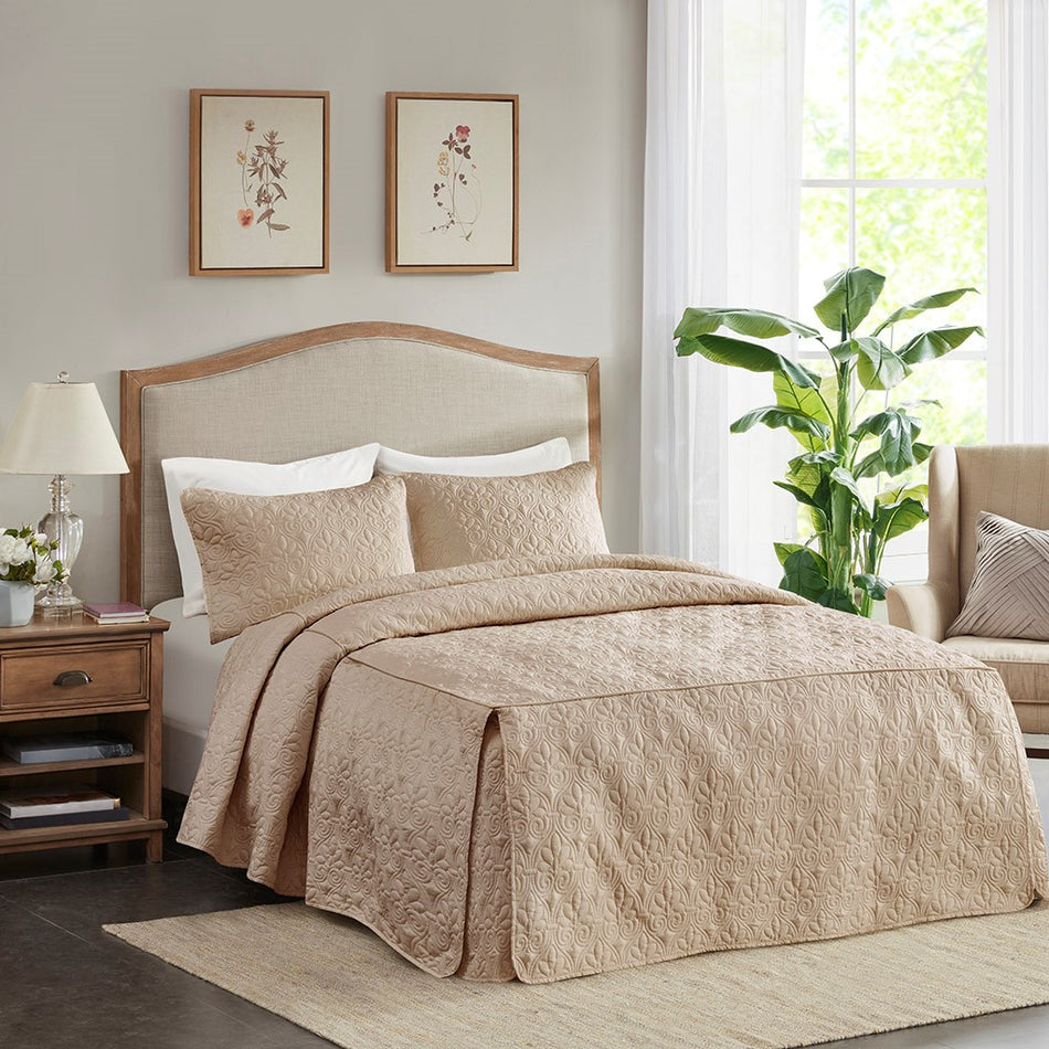 Madison Park Quebec 3 Piece Fitted Bedspread Set - Khaki - Queen Size