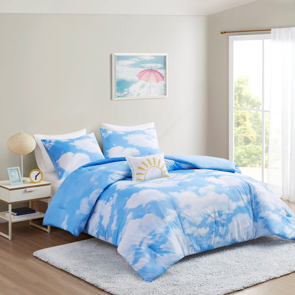 Intelligent Design Aira Cloud Printed Comforter Set - Blue - Full Size / Queen Size