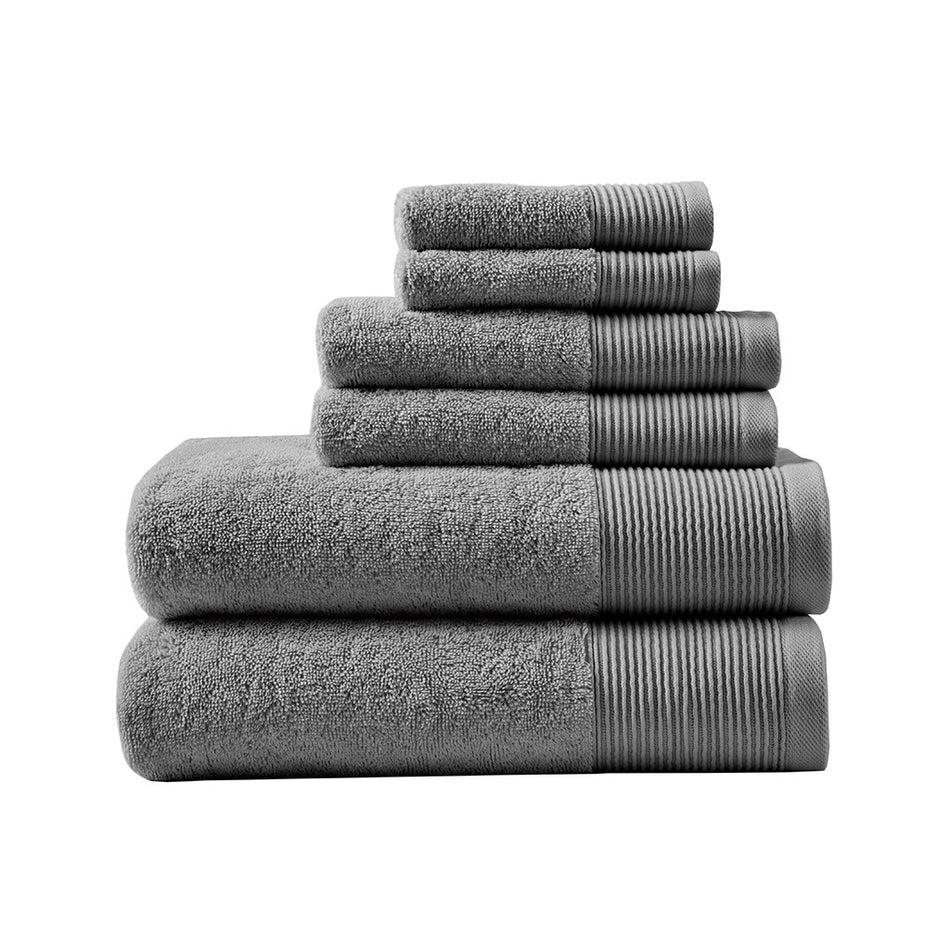 Nuage Cotton Tencel Blend Antimicrobial 6 Piece Towel Set - Charcoal